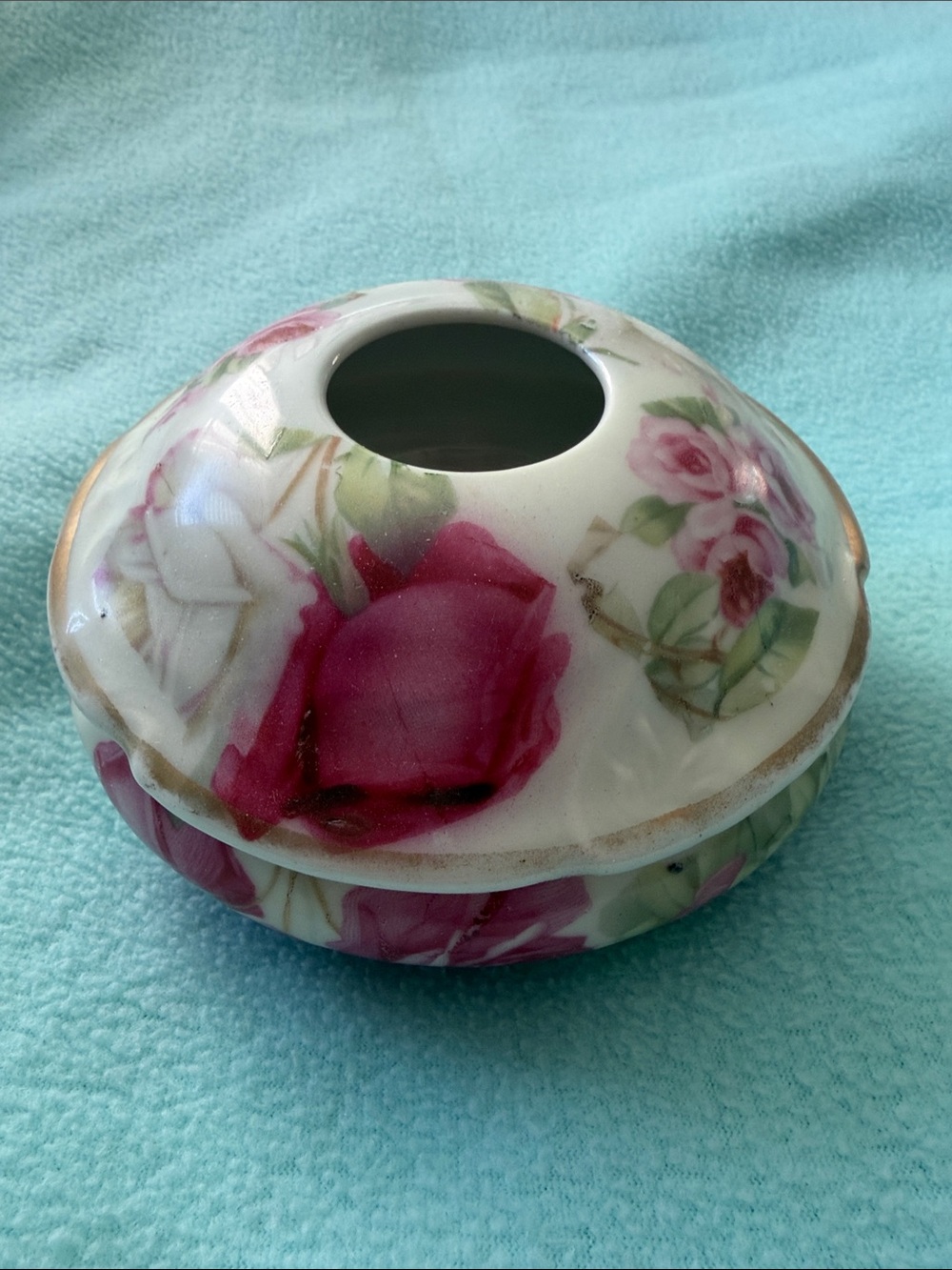 Porcelain Floral Rose Decorative Trinket Box - White and Pink